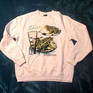 Frog Graphic Sweatshirt Light Gray 100% Cotton XL Crew Neck
